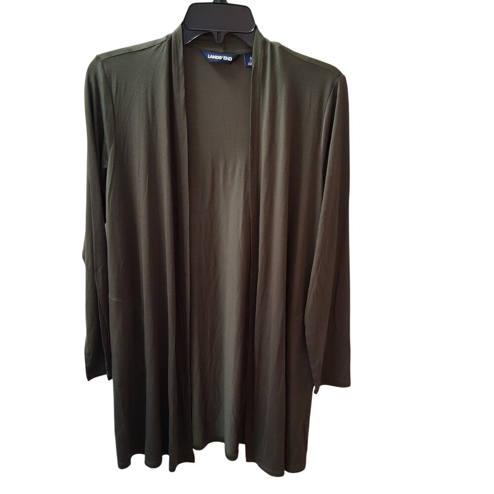 NWOT Land's End Women Amy Green Open Long Sleeves Lightweight Cardigan Pockets-S